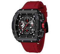 Mini Focus - Reloj de Pulsera Deportivo para Hombre (cronógrafo/Impermeable/Luminoso/Calendario) Correa de Silicona Reloj de Cuarzo para Hombre, Rojo_Negro, Vestido Deportivo Casual de Lujo para