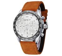 Mini Focus - Reloj de pulsera para hombre, de negocios, casual, multifunción, resistente al agua, luminoso, calendario, correa de piel auténtica, reloj de moda para hombre, Gris, Classic