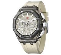 Mini Focus - Reloj de pulsera para hombre, multifunción, transparente, analógico, correa de silicona, calendario, cuarzo, resistente al agua, para hombre, Blanco roto.