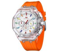Mini Focus - Reloj de Pulsera para Hombre, multifunción, Transparente, analógico, Correa de Silicona, Calendario, Cuarzo, Resistente al Agua, para Hombre, Naranja