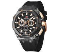 Mini Focus - Reloj de Pulsera para Hombre, multifunción, Transparente, analógico, Correa de Silicona, Calendario, Cuarzo, Resistente al Agua, para Hombre, Negro, Correa