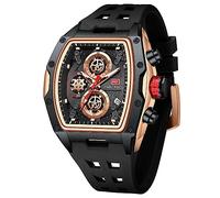Mini Focus - Relojes de pulsera casuales únicos para hombre (cronógrafo/impermeable/luminoso/calendario/24 horas) correa de silicona relojes de moda para hombres, Negro_Dorado, Informal, deportivo