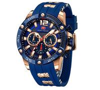 Mini Focus Relojes de pulsera para hombre únicos e informales (cronógrafo/impermeable/luminoso/calendario/24 horas), correa de silicona, relojes de moda para hombre, azul, Cronógrafo