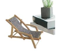 Mini Foldable Wooden Beach Chair - Wood 15x6.1x6.5cm | Tiny Lounge Chair Decoration | Tabletop Model Furniture For Bookshelf Home Display Collectibles