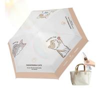 Mini Folding Umbrella, Portable Rain Parasol, Six Rib Sunshade, Compact
