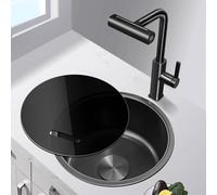 Mini Fregadero Cocina Redondo Moderno con Grifo, Fregadero de Bar de Acero Inoxidable de Una Cubeta for El Hogar, Instalación Sobre O Bajo la Mesa