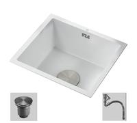 Mini fregadero de barra de acero inoxidable blanco simple fregadero cuadrado de un solo tazón para lavar platos piscina fácil de limpiar (color: blanco, tamaño: 40 x 40 cm)