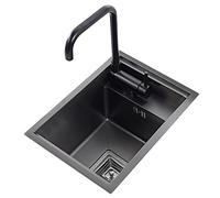 Mini Fregadero De Barra Negra Oculto De Acero Inoxidable - Pequeño De Un Solo Seno, Invisible para Balcón, Empotrado (Color: Negro, Tamaño: 30 * 45 * 23cm)