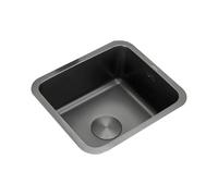 Mini fregadero de cocina de acero inoxidable negro - Cuenco individual compacto con escurridor y rebosadero, ideal para autocaravanas, bares y restaurantes - Montaje bajo/montaje superior (44 x 39 x