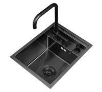 Mini fregadero de cocina de un solo tazón - Fregadero de preparación de sifón oculto para balcón, caravana, bar y cafetería - Fregadero de encimera de acero inoxidable con cubierta
