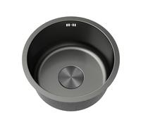 Mini fregadero de cocina redondo de acero inoxidable 304, fregadero pequeño de un seno negro con rebosadero for autocaravana, bar, restaurante, con encimera y bajo encimera.(Ø 42cm)