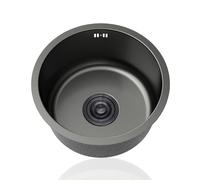 Mini fregaderos de cocina, fregadero redondo de acero inoxidable 304, fregaderos pequeños negros, fregadero de una cubeta para caravana con escurridor y rebosadero para bar restaurante, montaje bajo