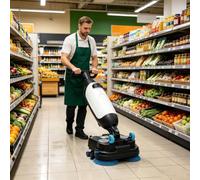 Mini fregadora automática de pisos con batería, ancho de limpieza de 17 pulgadas, cabezal giratorio de 360°, for espacios comerciales pequeños, oficinas(White)