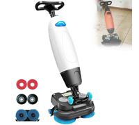 Mini fregadora de suelos con batería de 120 minutos y área de limpieza de | Mini fregadora de suelos compacta con batería de 120 min, ancho de limpieza de 17" y cabezal giratorio de 360° para una