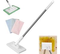 Mini fregona con agarre a presión, mini fregona Zero Touch con mango retráctil, limpiador de polvo para uso húmedo y seco, palo de fregona de cabeza de bloqueo de 100 cm (5 trapos)