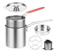 Mini Freidora de Acero Inoxidable 304 con Tapa y Colador, Freidora de 1 Persona con Cesta y Asa Extraíble, Pequeña Freidora de Ahorro Japonesa para Patatas Fritas, Pescado, Alitas de Pollo (2)