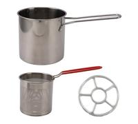 Mini freidora de acero inoxidable, a prueba de altas temperaturas, portátil, de metal, con mango largo, sin salpicaduras, tempura japonesa para picnic familiar (Juego de 3 piezas con rejilla)