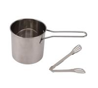 Mini freidora de acero inoxidable, a prueba de altas temperaturas, portátil, de metal, con mango largo, sin salpicaduras, tempura japonesa para picnic familiar (Juego de 2 piezas.)