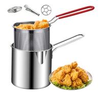 Mini freidora de acero inoxidable con mango antiquemaduras, sartén con cesta, mini para patatas fritas de tempura, papas fritas, pescado y pollo y