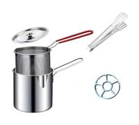 Mini freidora profunda, olla de freidora de acero inoxidable,con Colador Tapa y Clip, Cazo para Freir Pequeña Multifuncional con Mango Largo para Patatas Fritas, Pescado, Pollo