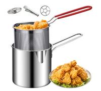 Mini freidora profunda, olla de freidora de acero inoxidable con manija anti-escaladera, sartén con canasta, mini para papas fritas, papas fritas, pescado y pollo..