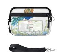 Mini funda con cremallera para tarjetas de pavo real floral en vuelo para mujeres y hombres con ventana de identificación, pavo real floral en vuelo, cartera portátil, ligera, pequeña, con cremallera