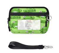 Mini funda cuadrada con cremallera de rana de dibujos animados para mujeres y hombres, con ventana de identificación, bonita cartera de rana, portátil, ligera, pequeña, con cremallera, organizador de