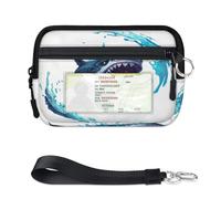 Mini funda para tarjetas con cremallera con patrón de tiburón para mujeres y hombres, con ventana de identificación, portátil, ligera, pequeña, con cremallera, organizador de tarjetas de monedas