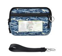 Mini funda para tarjetas con cremallera con patrón de tiburones para mujeres y hombres, con ventana de identificación, cartera portátil, ligera, pequeña, con cremallera, organizador de tarjetas de