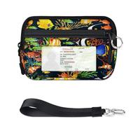 Mini funda para tarjetas con cremallera de peces coloridos para mujeres y hombres, con ventana de identificación, cartera de peces coloridos, portátil, ligera, pequeña, con cremallera, organizador de
