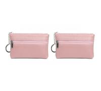 Mini Geldbörse Damen PU Leder kleine Portemonnaie Kurzer Geldbeutel Münzgeldbörse mit Reißverschluss 2 Fächer und Schlüsselanhänger Kreditkartenbörse Schlüsseletui Coin Purse Wallet für Kinder, Rosa.,