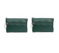 Mini Geldbörse Damen PU Leder kleine Portemonnaie Kurzer Geldbeutel Münzgeldbörse mit Reißverschluss 2 Fächer und Schlüsselanhänger Kreditkartenbörse Schlüsseletui Coin Purse Wallet für Kinder, verde,