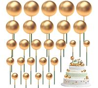 Mini Globo Palos de Pastel de Bolas de Espuma,50 piezas bolas de espuma dorada para cupcakes Topper de Inserción de Pastel DIY Decoración, para Decoración Tartas Aniversario