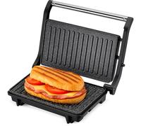 Mini Grill Eléctrico Grunkel GRL-MARBLE, 1000W, Placas 23 x 14,5 cm, Antiadherente, Apertura 180°, Negro