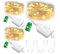 Mini guirnalda luminosa recargable con temporizador, 3 metros, 30 LED blanco cálido, con cable USB recargable, resistente al agua, 8 modos, para interior y exterior, Navidad, bodas, fiestas, jardín (3