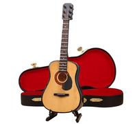 Mini Guitarra, Miniatura de Madera de Guitarra pequeña de 3, 9 Pulgadas con Soporte y Estuche, Juguete Coleccionable para decoración del hogar de casa de muñecas Estilo 1, Miniatura