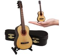 Mini Guitarra, Miniatura de Madera de Guitarra pequeña de 3, 9 Pulgadas con Soporte y Estuche, Juguete Coleccionable para decoración del hogar de casa de muñecas Estilo 2, Miniatura