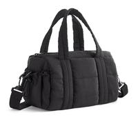 Mini Gym Bag for Women,Puffy Quilted Small Duffle Bag with Detachable Strap, Crossbody Bags for Travel & Fitness (Black)