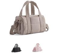 Mini Gym Bag for Women,with Detachable Strap Compact Duffle Bag,Puffy Quilted Crossbody Shoulder Bag for Yoga Fitness Travel (Camel)