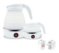 Mini hervidor eléctrico plegable, hervidor de viaje, hervidor plegable de doble voltaje, hervidor de agua eléctrico de silicona de 600 ml, calentador de té con base de acero inoxidable, azul