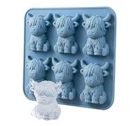 Mini Highland Cow Molds - Silicone Flexible Sculpted Animal Tray, Six Cavity Detailed Bar Insert, Novelty Beverage Cooling Accent | Reusable Chill Resistant Drink Form