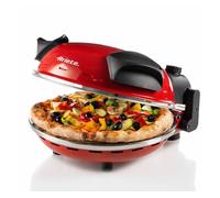 Ariete 909 - Horno para pizza en 4 minutos, 1200 W, 5 niveles temperatura, diámetro 33 cm, regulador de tiempo 30 minutos y temperatura, indicador luminosos encendido/apagado, color rojo negro