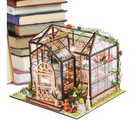 Mini House - Greenhouse Building Set Furniture, Tool Glue for Handmade Creative Projects, Wooden Craft Kit with Detailed Accessories, Crafting Model for Adults, Room Decoration