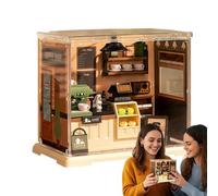 Mini House Kit, Assembly Building Set, Handmade Model Craft, Tiny Coffee Shop Kitchen Display, Functional Bookshelf Desk Apartment Ornament, Hobby Gear for Adults, Home, Living Room, 15,3 x 17,6 x