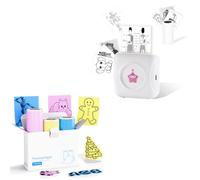 Mini impresora de etiquetas Bluetooth Vretti TP2-Y, 3 rollos de etiquetas amarillo-rosa-azul opcionales, compatible con Android e iOS, impresora térmica portátil para notas, diarios, fotos, manualidad