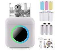 Mini impresora fotográfica con luz de 7 colores, impresora térmica portátil compatible con iOS y Android, impresora de bolsillo recargable USB con 1 adhesivo y 13 rollos de papel de impresión (blanco)