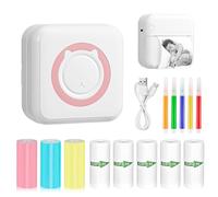 Mini Impresora para Movil, Portátil Mini Impresora Bluetooth Inalámbrico Impresora Térmica, Impresora Fotográfica con 11 Rollos de Papel, LED de 7 Colores, Movil Impresora Fotos, para Fotos Nota (E)