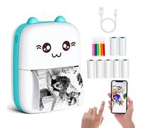 Mini Impresora Portátil, Impresora Térmica de Bolsillo con 7 Rollos Papel, Impresora Inteligente Inalámbrica Bluetooth para Fotos, Recibos de Oficina, Etiquetas, Códigos QR, Impresión sin Tinta