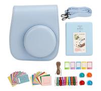 Mini InstantCamera Bolsa Protectora Set para Fujifilm InstaxMini 12, PU Mini InstantCamera Case con Filtros de Álbum Marcos Colgantes Coloridos Pegatinas, Correa de Hombro (Azul)