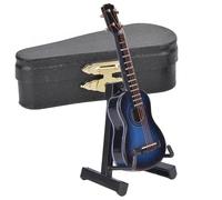 Mini Instrumento Musical Guitarra Azul/café Modelo De Madera Guitarra Decorativa Con Caja Miniinstrumento De 10cm Adornos De Escritorio En Miniatura(Blue)